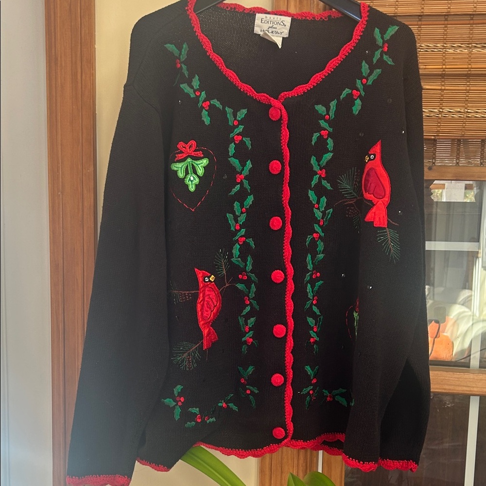 Basic Editions Black And Red Festive Cardigan - image 1